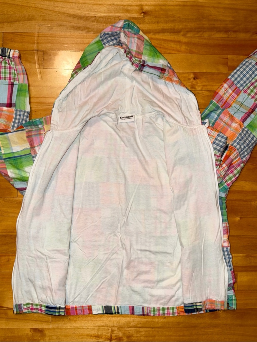 Serengeti Patchwork Madras Plaid Hooded Jacket Multicolor Cotton XL 2X Boho - Picture 9 of 10